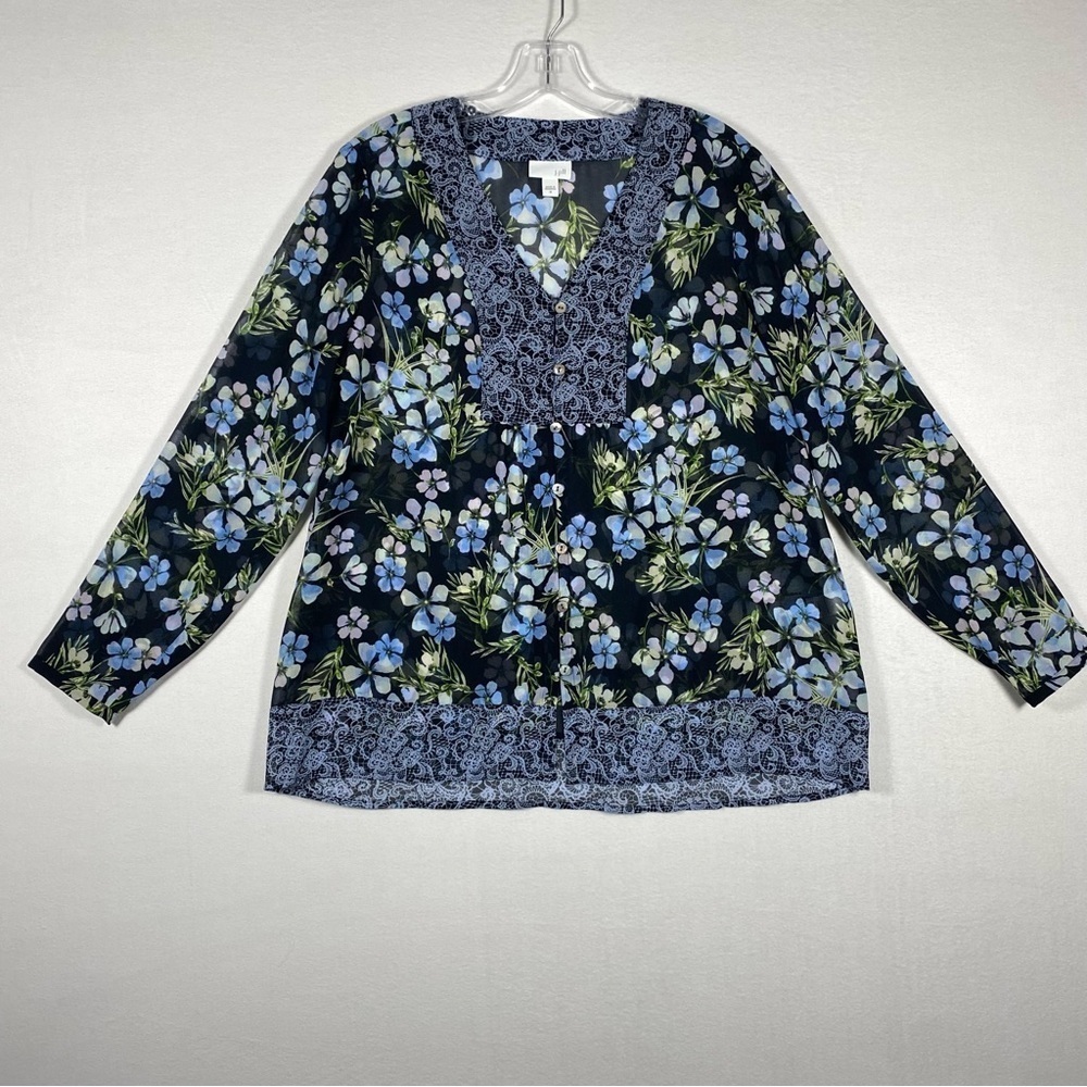 J.Jill Tunic Blouse Floral Cottagecore Bohemian Lightweight Medium Relaxed Fit‎